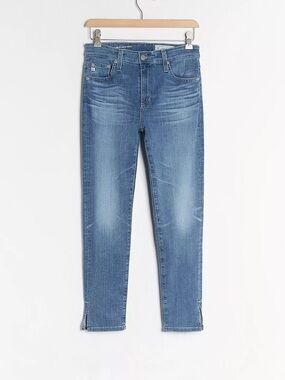Anthropologie| AG| Ankle Slit Crop Faded Jeans in Medium Blue Wash Denim Sz 28P